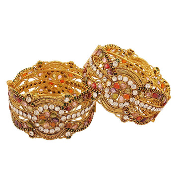 Traditional Antique Kundan Curvy Screw Foldable Kada Bracelets