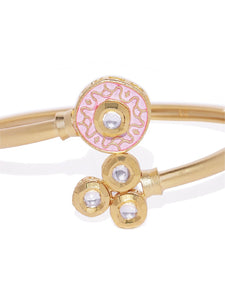 Matt Gold Pink Enamel And Vilandi Kundan Cuff Bracelet