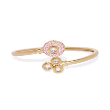 Matt Gold Pink Enamel And Vilandi Kundan Cuff Bracelet