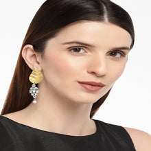 Load image into Gallery viewer, Silver Gold Leafy Drop Earring With Jadau Kundan