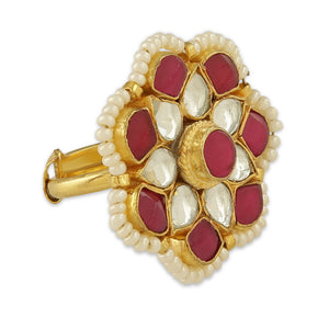 Royal Jadau Kundan Statement Ring With Ruby Stones